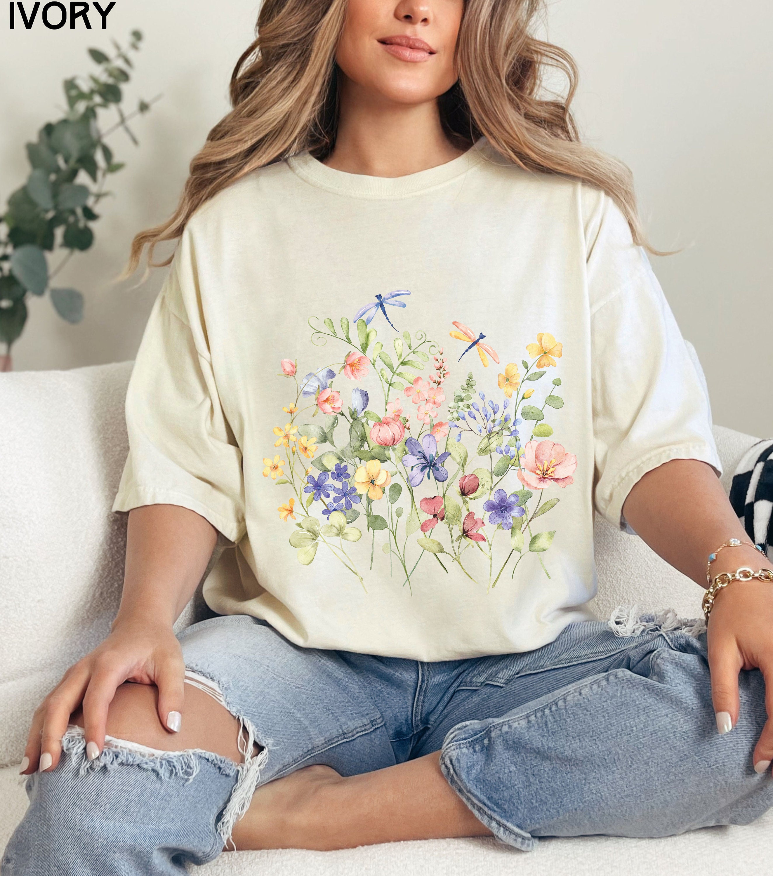 Wildflowers and Dragonflies Shirt, Comfort Colors Botanical T-shirt ...