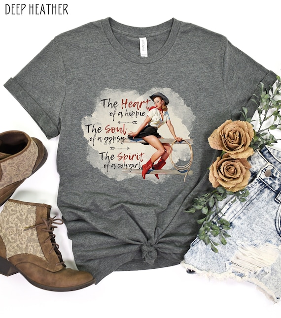 Retro Cowgirl shirt, Heart of a Hippie, Soul of a Gypsy, Spirit of a Cowgirl, Gypsy Soul Tee, Western Rodeo t-shirt, Flower Child tshirt
