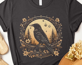 Raven shirt, Vintage crow Halloween t-shirt, Dark Academia tshirt, Gothic Raven tee, Bird lover gift, Fall Autumn shirt, Cottagecore tee