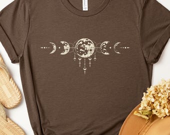 Lunar Moon phase tee, celestial astrology t-shirt, moon cycle shirt, Yoga tee, Boho Mystical Moon shirt