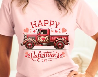 Glad alla hjärtans dag, röd vintagelastbilsskjorta, alla hjärtans dag-t-shirt, alla hjärtans dag-present, lantbruks-pickup-skjorta, lantbrukslastbil-alla hjärtans dag
