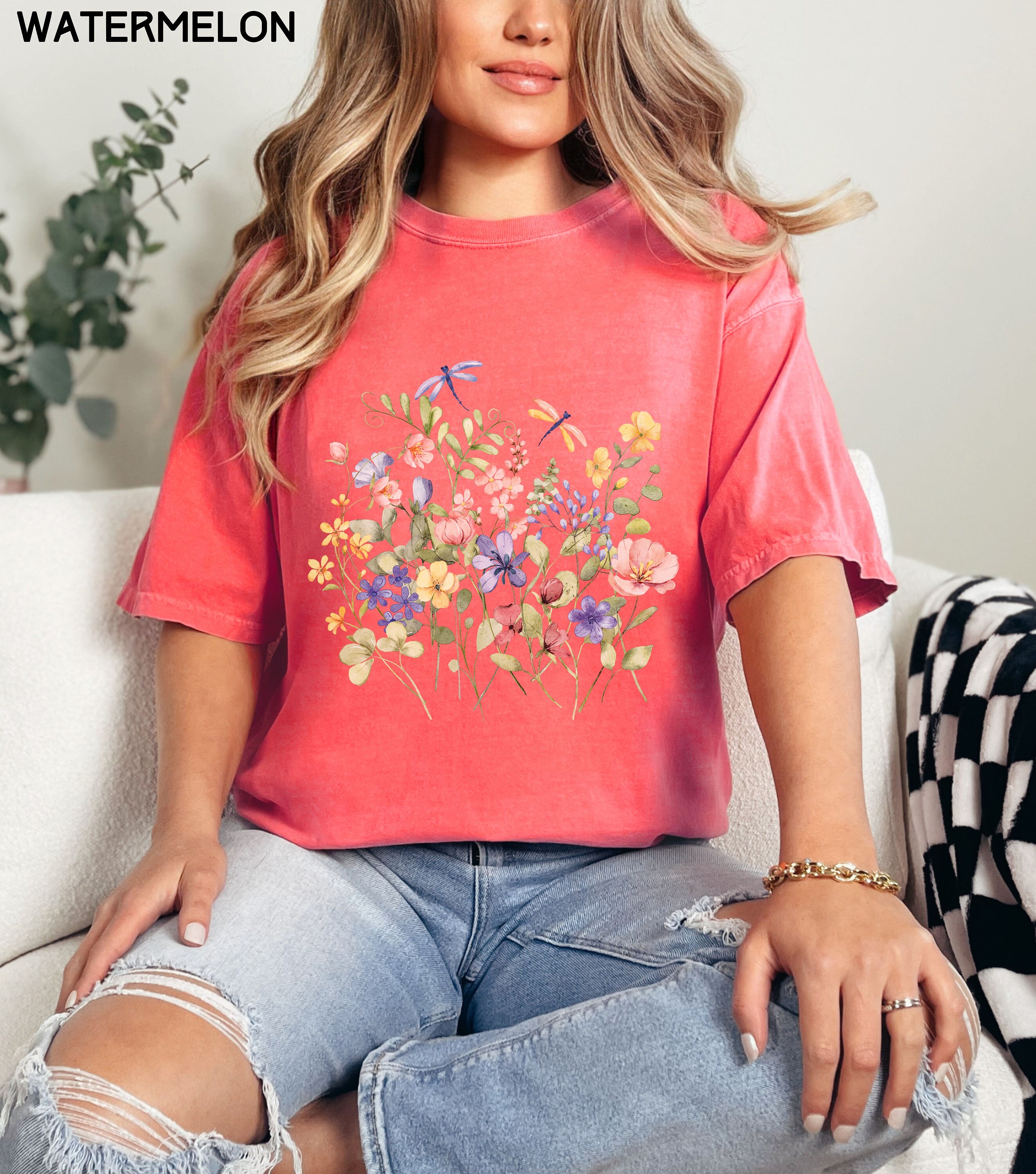 Wildflowers and Dragonflies Shirt, Comfort Colors Botanical T-shirt ...