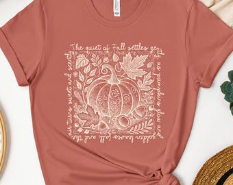 Fall pumpkin t-shirt, Autumn leaves shirt, Pumpkin season, retro linocut fall floral tee, vintage pumpkin patch tee, gift for fall lover
