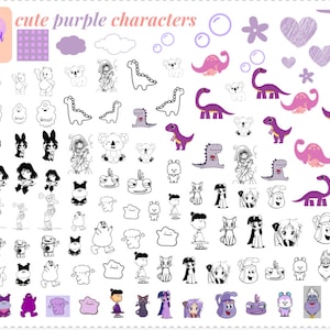 Charm3d Purple Cute Character | Digital Nail Art Template Guide | Nail Art Practice Sheet | Cute Nail Art Ready to Print Guide