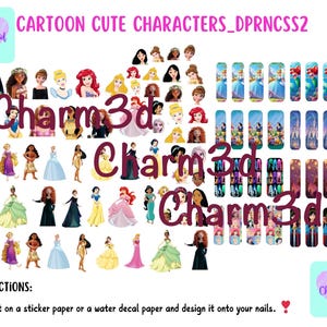 Nail Art Practice Sheet: Cartoon Princess Water Decal Template (Printable PDF)