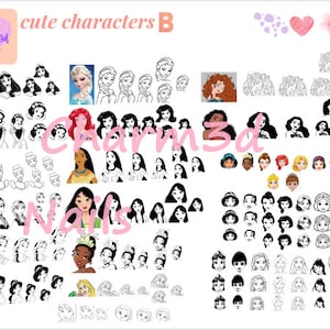 Charm3d Printable Digital Nail Art Template | Nail Art Guide | PDF Nail Art Cute Character Design | Nail Art Sticker Stencil | Easy Nail Art