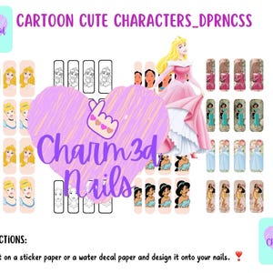 Charm3d Printable Nail Decal Sticker  | PDF Nail Art Cute Character Design | Nail Art Sticker Template | Cute Character_DPrncss