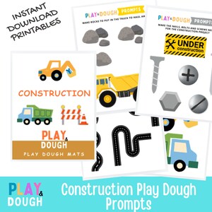 Construction Play Dough Mats with Sensory Play Dough Prompts, Toddler Preschool Fine Motor Skill Activity, Digital File