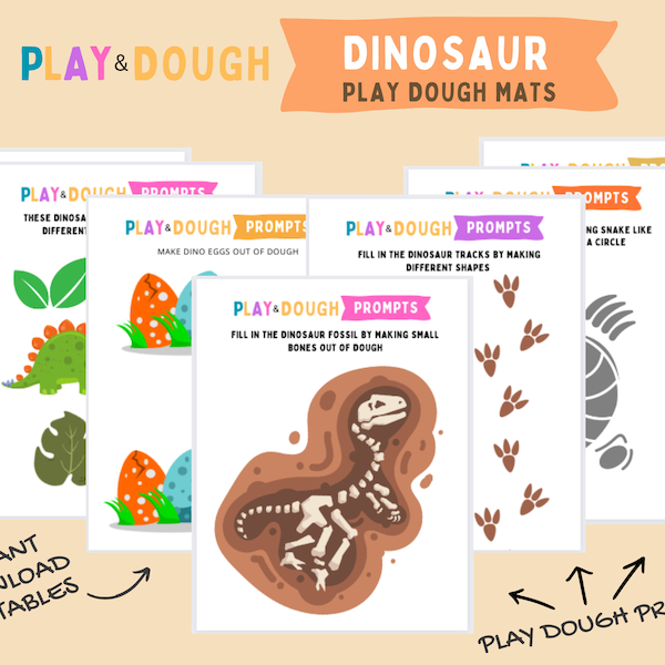 Dinosaur Play Dough Mats with Play Dough Prompts, Toddler Preschool Play Dough Mat Activity, Digital File