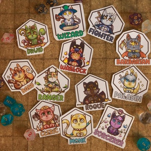 Set 12 stickers gattini classi Dungeons and Dragons