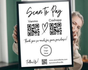 Editable Scan To Pay Sign | Small Business QR Code (Canva Template)