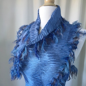 Sculptural Pleated Silky Scarf with Trim
