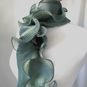 Sculptural Pleated Chiffon Scarf Aqua