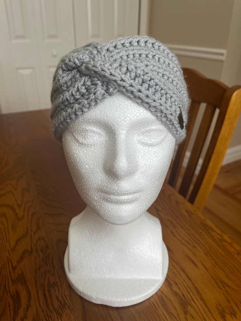 Women's Gray Winter Headband Ear Warmer Front Twist machine Wash Chunky