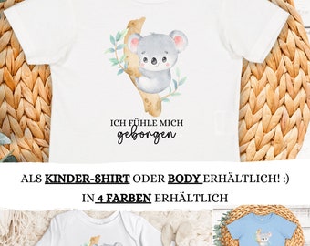 Ich fühle mich geborgen Shirt, Koala Body, Geborgen Body, Babybody, Babyshirt, Affirmation, Positiv, Geburt, Liebe, Achtsamkeit, Aquarell