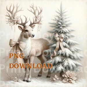 Dreamy Christmas Reindeer Scene Downloadable PNG File