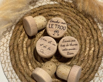 Bouchon de bouteille de vin gravé en bois et liège, cadeaux, anniversaires, fêtes