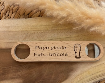 Tire bouchon décapsuleur gravé en bois de hêtre et acier inoxydable cadeau papi papa parrain tonton