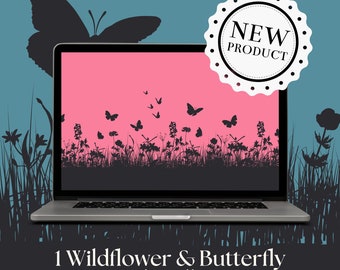 Wildflower & Butterfly Desktop/Laptop Wallpaper in Pink | Digital Download | Mac and PC Wallpaper | Computer Background | Flora and Fauna