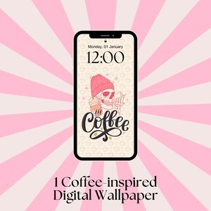 Coffee-inspired iPhone Wallpaper | Digital Download | Cute Phone Background | Phone Aesthetics | Coffee Art | Pink Skull Art | Coffee Lovers