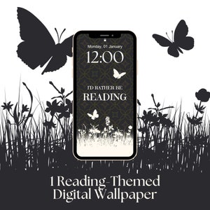 Reading Themed iPhone Wallpaper | Digital Download for Bookworms | Phone Aesthetics | Phone Background | Book Lovers | Reading | Butterflies