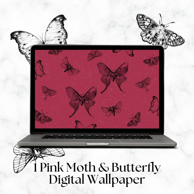 Moth Pattern Computer Background Pink Moth & Butterfly Desktop/laptop Wallpaper | Digital Download ...