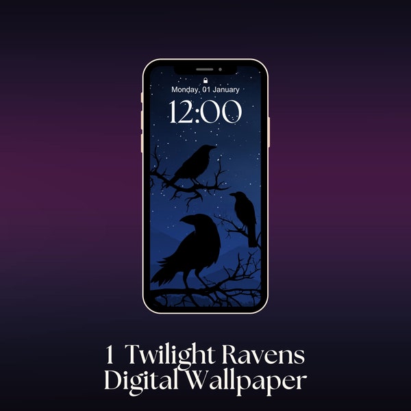 Twilight Ravens iPhone Wallpaper | Digital Download | Phone Aesthetics | Flora and Fauna | Bird Lovers Wallpaper | Corvid Art | Raven Art