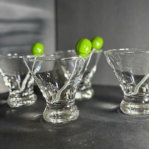 Martini Glasses with Glass Olive Stirrers