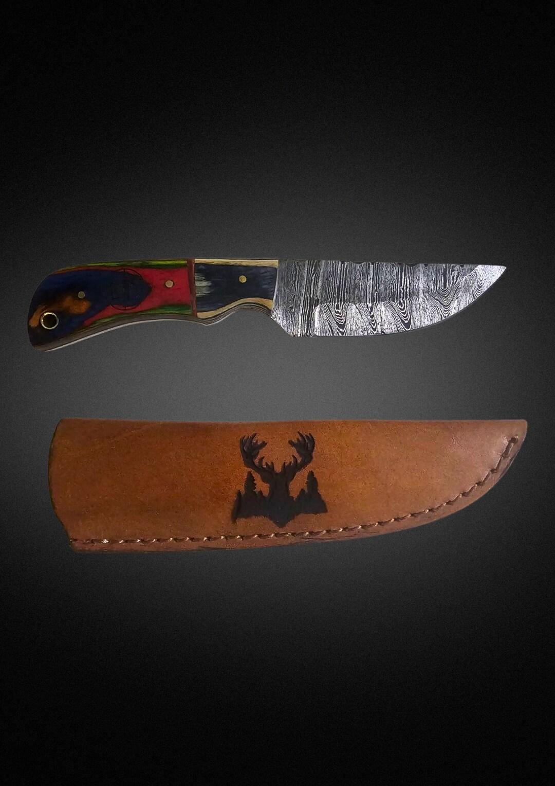 Damascus Steel Knife With Sheath Etsy