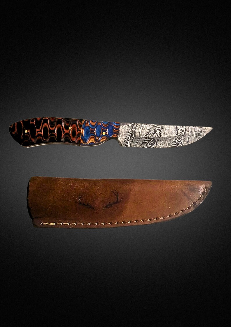 Damascus Steel Knife With Sheath Etsy