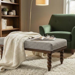 Handmade Soft Top Ottoman, Wooden Legs, Home Decor (17.7 x 17.7 x 9 inches)