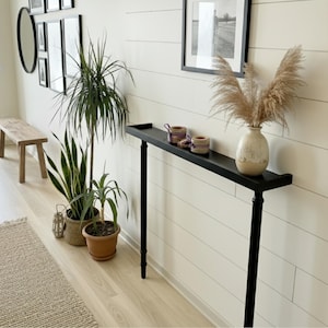 Handmade Narrow Beech Wood Console Table: Black Entryway Hall Table