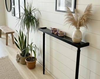 Handmade Narrow Beech Wood Console Table: Black Entryway Hall Table