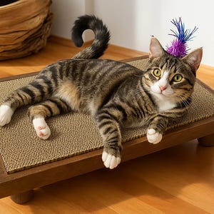 Wooden Cat Bed with Natural Scratching Board, Perfect Cat Lover Gift, Ideal Gift for Cat Owners, Unique Pet Gift, Wooden Cat Bed