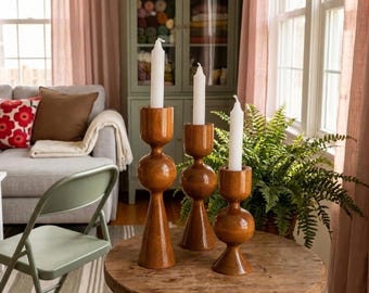 Handmade Beech Wood Candle Holder Set - Bohemian Home Decor
