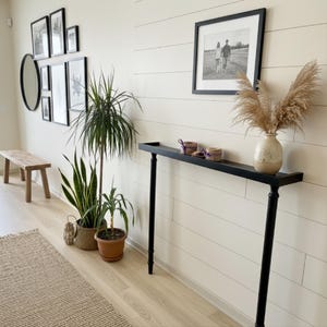 Tavolo consolle stretto fatto a mano in legno di faggio: tavolo da ingresso nero