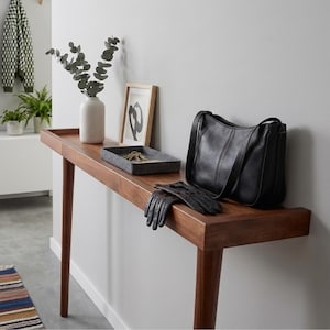 Handmade Narrow Beech Wood Console Table: Modern Entryway Furniture