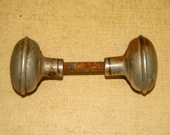Vintage Brown Metal Rustic Doorknobs Pair