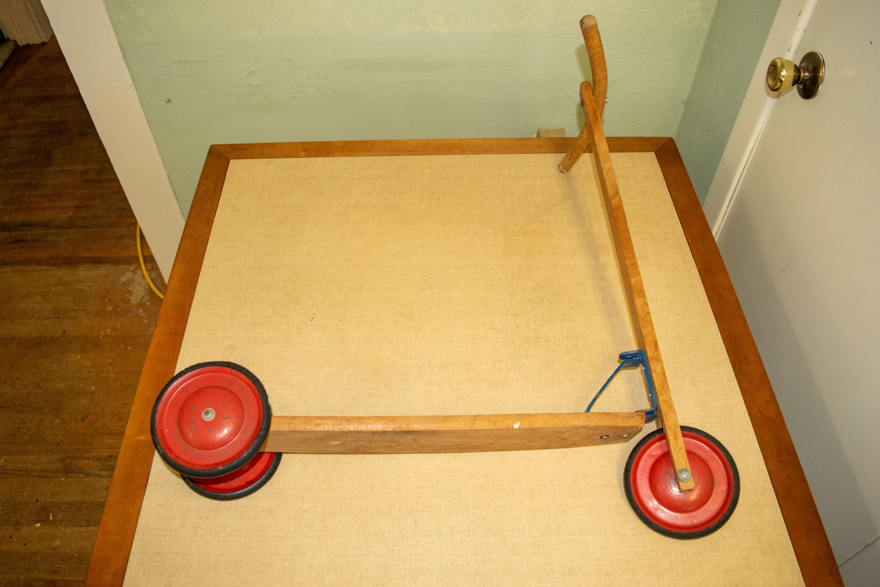 Vintage Wooden Toy Wood RollerScooter Children's Walking Bike Pedal