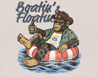 Boatin’ & Floatin’ Bigfoot PNG Funny Lake Life Summer Design, Sasquatch Beer Float Clipart, summer Funny png, Lazy River Shirt Sublimation