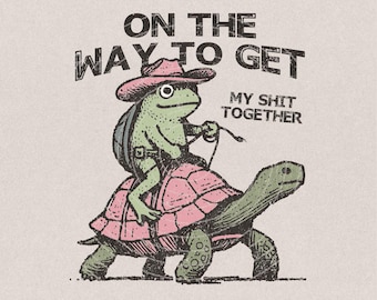 Sarcastic saying design Png - Funny Western design for sublimation - Cowboy Frog on Turtle graphic Png -  Retro Western Animal Humor Design