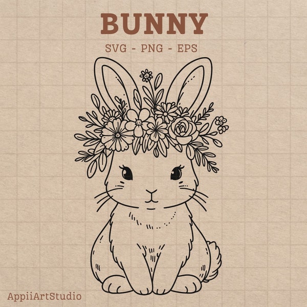 Bunny with Flower Crown SVG, Wildflower Rabbit png, Easter Bunny png, Floral Bunny SVG, Easter Bunny SVG, Happy Easter svg, Spring svg