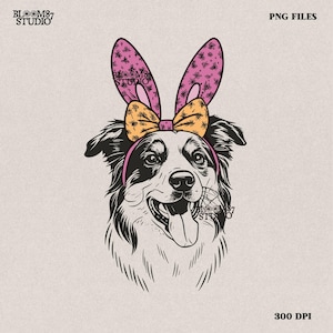 Easter Dog Bunny Ears PNG | Australian Shepherd Easter Design | Western Easter Cute Pet | Funny Dog Lover Sublimation for T-Shirts & Prints