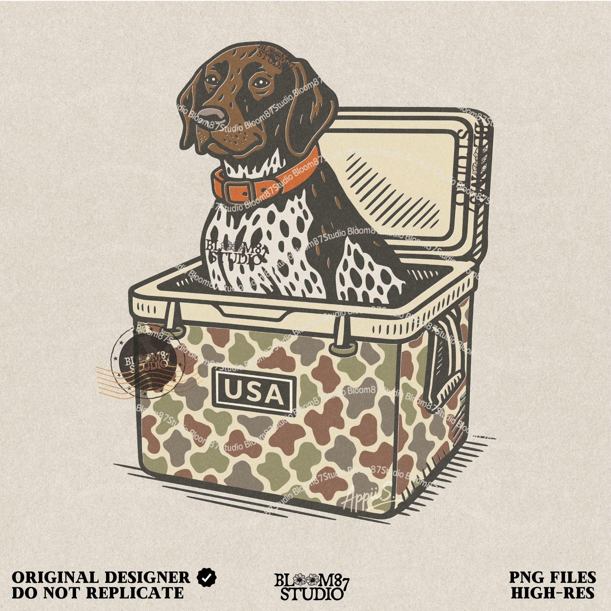 Hunting Dog Cooler PNG, USA Camo German Shorthaired Pointer PNG, Country Dog Summer Png, Funny Outdoors Dog, Southern Pup, Camping & Fishing