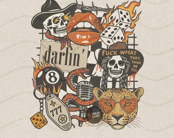 Western Punk Collage PNG, Howdy Western Collage PNG, Edgy Country Tattoo Aesthetic Sublimation Design, Marlboro Western Sticker,Edgy Cowgirl