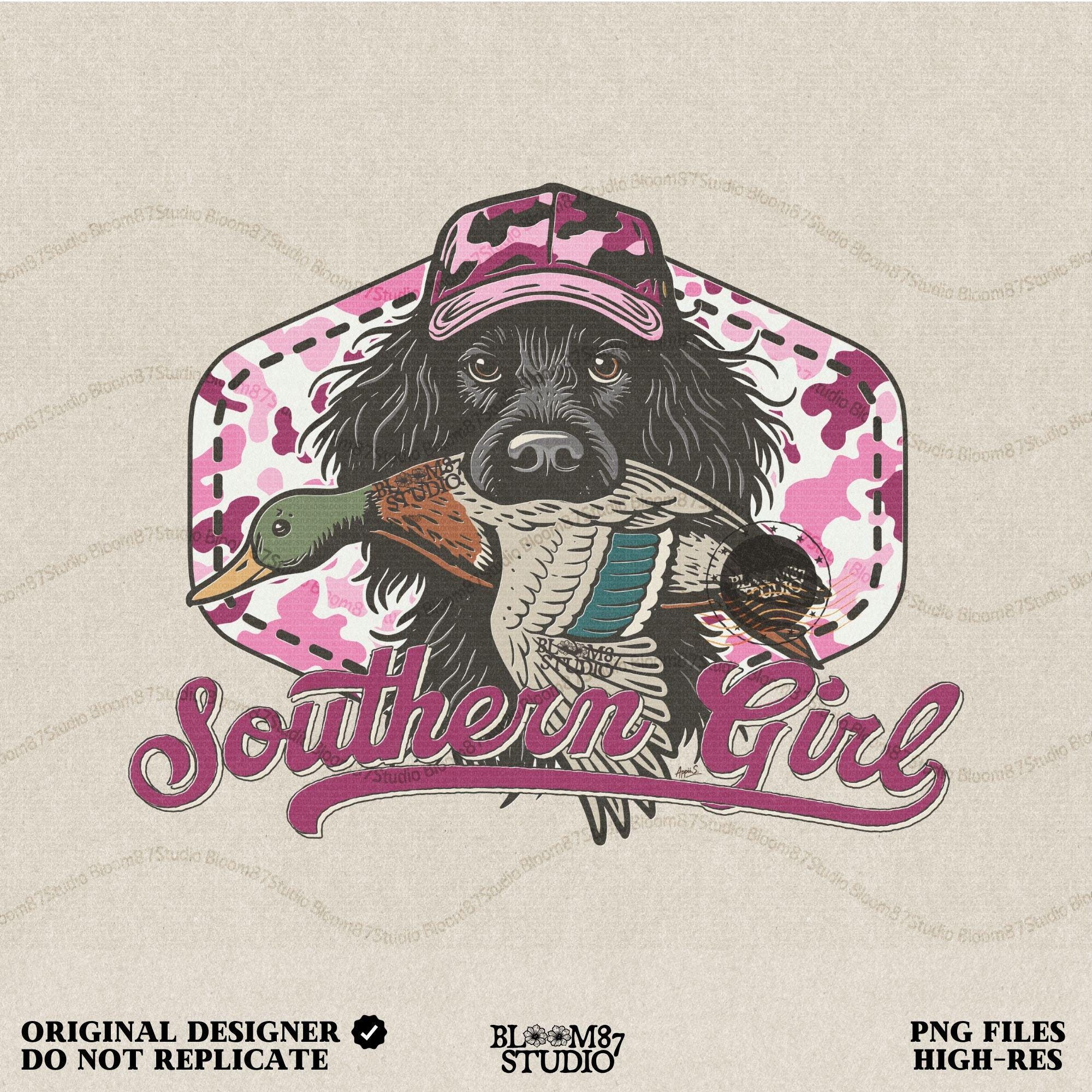 Southern Girl Duck Dog PNG Sublimation, Pink Camo Retriever with Mallard Clipart, Country Girl Waterfowl Hunting Design, Southern Outdoor