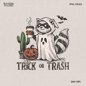 Trick or Trash Png, Funny Racoon trash panda Halloween Png, Spooky Png Vintage Coffee Halloween Shirt png halloween raccoon Png halloweeners
