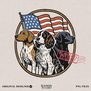 Hunting Dog Patriotic PNG, Labrador Beagle Spaniel Clipart, USA Flag Dog Sublimation Design, Sporting Dog Dad Shirt Graphic, 4th of July Dog