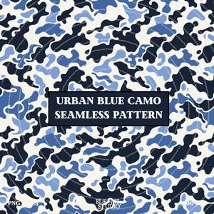 Urban Blue Camo Seamless Pattern PNG, Navy Tactical Old School Camouflage,Military City Style Background PNG,Camo Pattern Sublimation Design