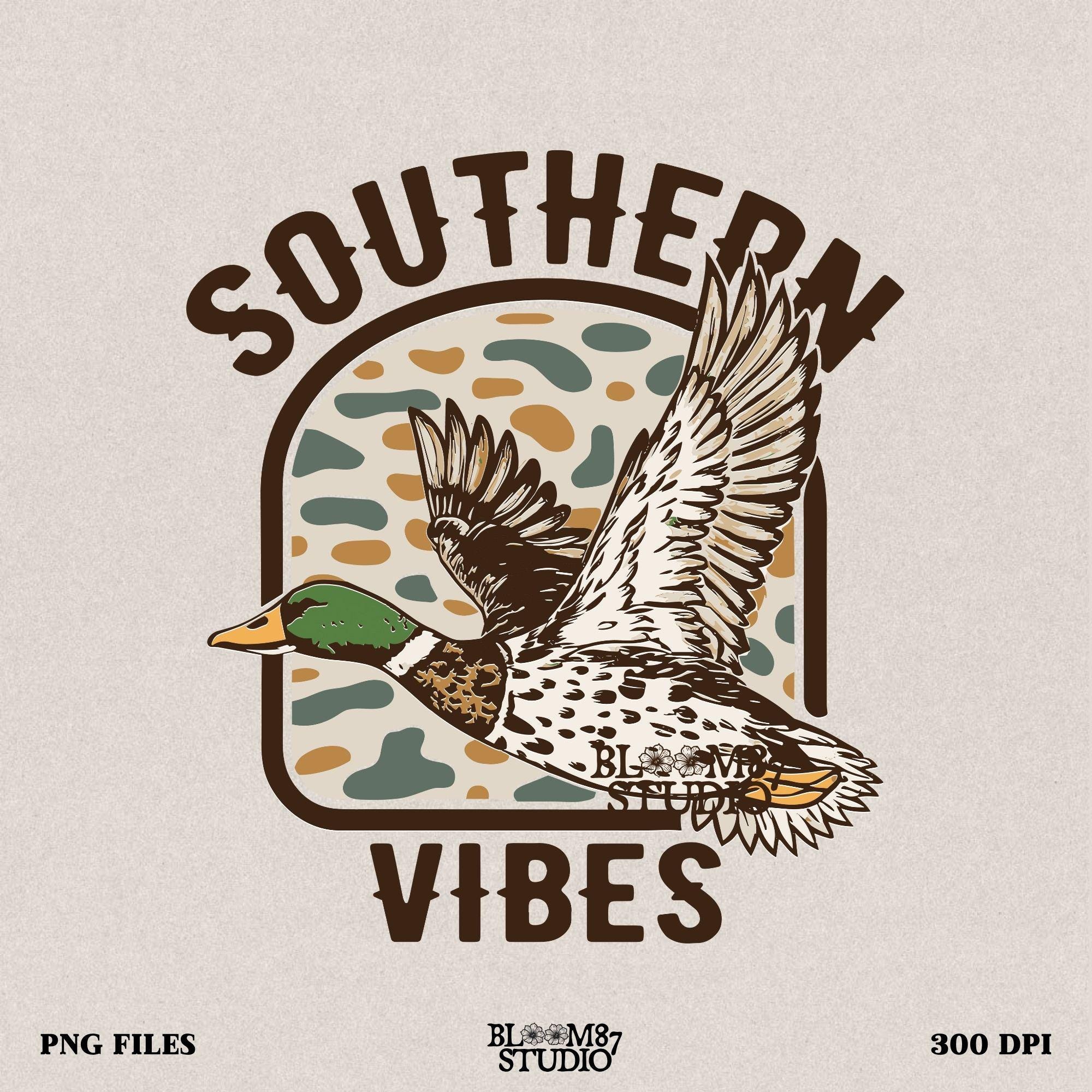 Southern Vibes PNG | Flying Mallard Ducks PNG | Vintage Duck Hunting Design | Camo Waterfowl PNG | Outdoor Wildlife Sublimation for T-Shirts